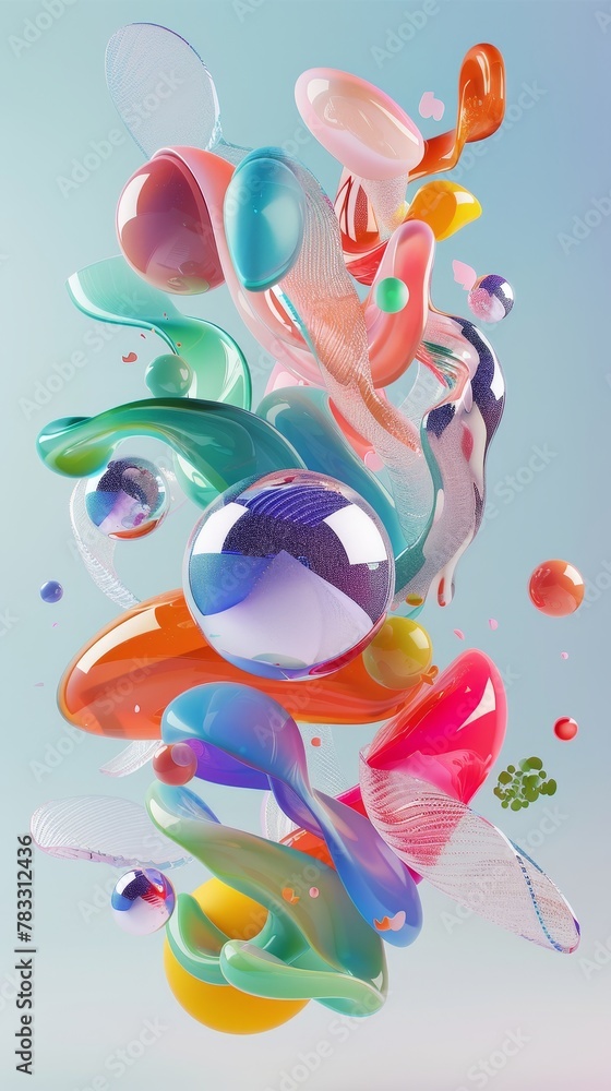 Poster mesmerizing 3d renderings of surreal flying elements 3d style isolated flying objects memphis style 
