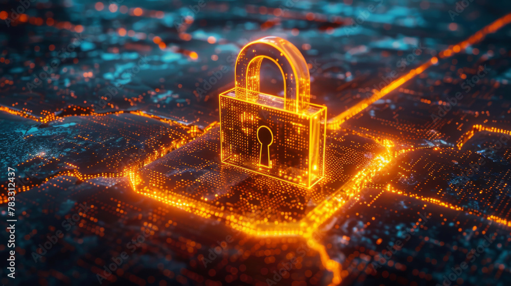 Leinwandbilder illustration of futuristic digital data security concept with glowing circuit board technology and e