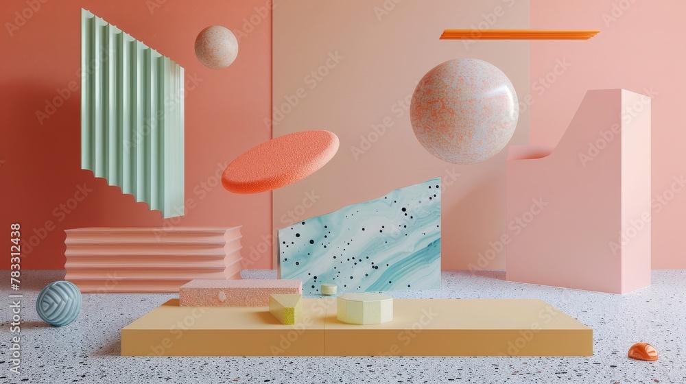 Aufkleber mesmerizing floating elements in flight against a minimalist background 3d style isolated flying obj