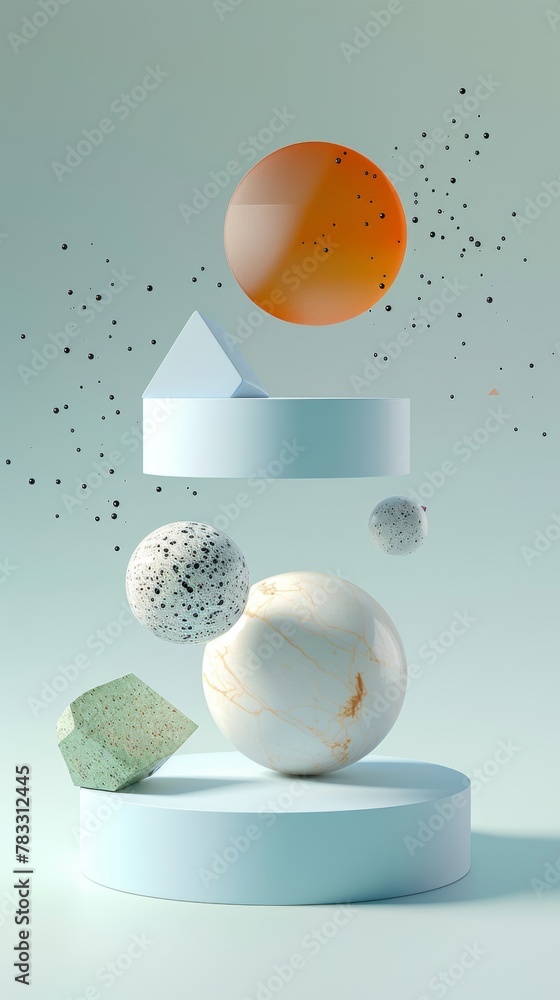 Poster mesmerizing floating elements in flight against a minimalist background 3d style isolated flying obj