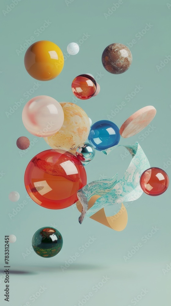 Poster mesmerizing floating elements in flight against a minimalist background 3d style isolated flying obj