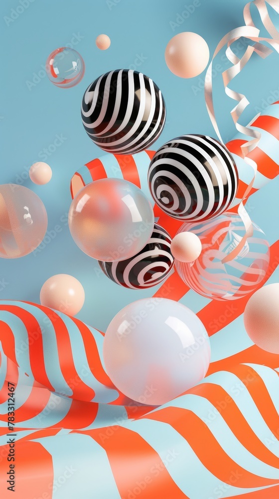 Aufkleber mesmerizing geometric patterns in flight 3d style isolated flying objects memphis style 3d render ai