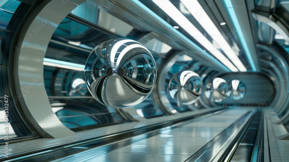 Poster metallic objects levitating in a futuristic setting ai generated illustration