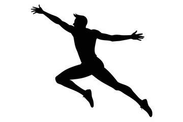 A man jumping  black silhouette  on a white background