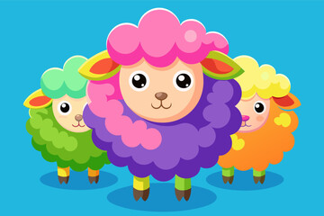 colorful fluffy cute sheep