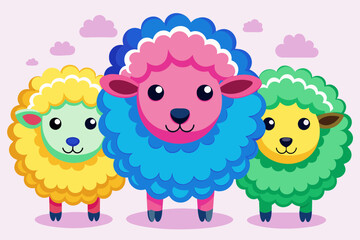 colorful fluffy cute sheep