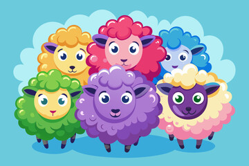 colorful fluffy cute sheep