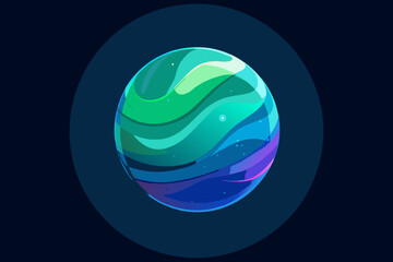 grid planeticon 3D, frosted glass, blur, isometric, blue and a little green gradient, clean, black starry sky background