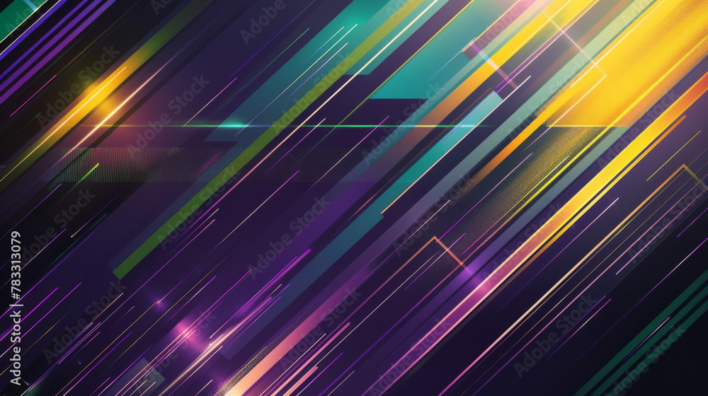 Poster dynamic diagonal stripes with colorful neon glow create a sense of movement and digital speed