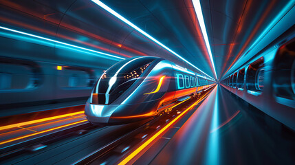 The train of the future overcomes the tunnel. AI. - obrazy, fototapety, plakaty