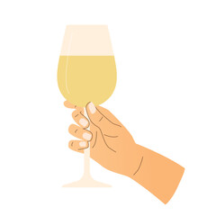 hand holding a glass of white wine, celebration, wine tasting- vector illustration - 783313215