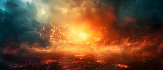 Heavenly Descent Amidst Fiery Judgment. Concept Biblical Imagery, Divine Intervention, Symbolism, Spiritual Awakening - obrazy, fototapety, plakaty