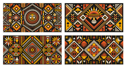 Beautiful and intricate african tribal pattern set with vibrant colors and geometric motifs, inspired by traditional textiles and ethnic background, showcasing the rich cultural fabric of africa