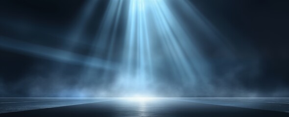 Blue spotlight with rays on dark background