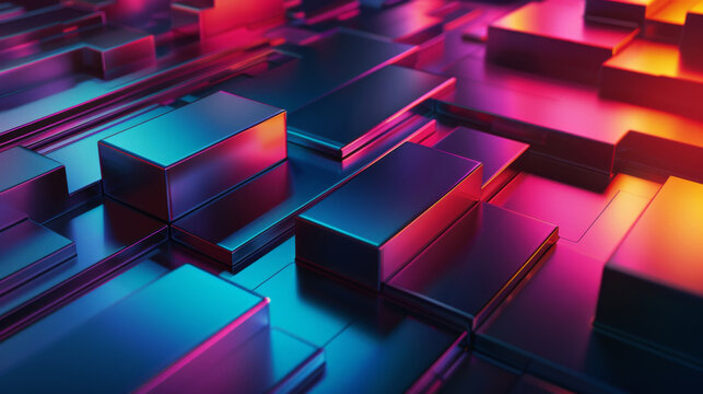 Fototapeta Vibrant 3d cubes with neon glow, depicting advanced technology concept