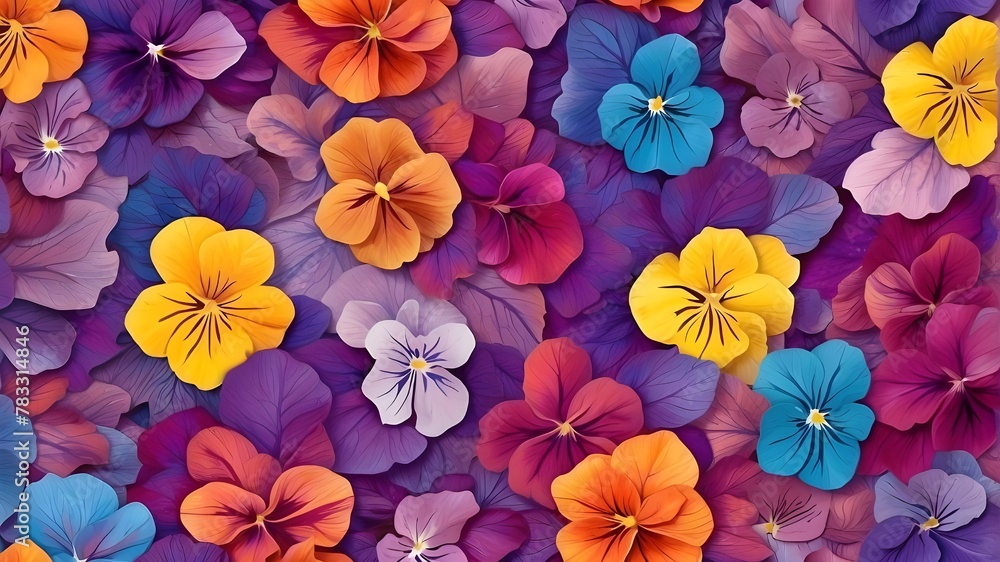 Poster rainbow's colors. multicolored flower pattern with a textured backdrop. blossoms with violets. backg
