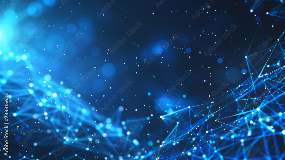 Poster Futuristic blue background depicting interconnected data nodes and lines with glowing particles