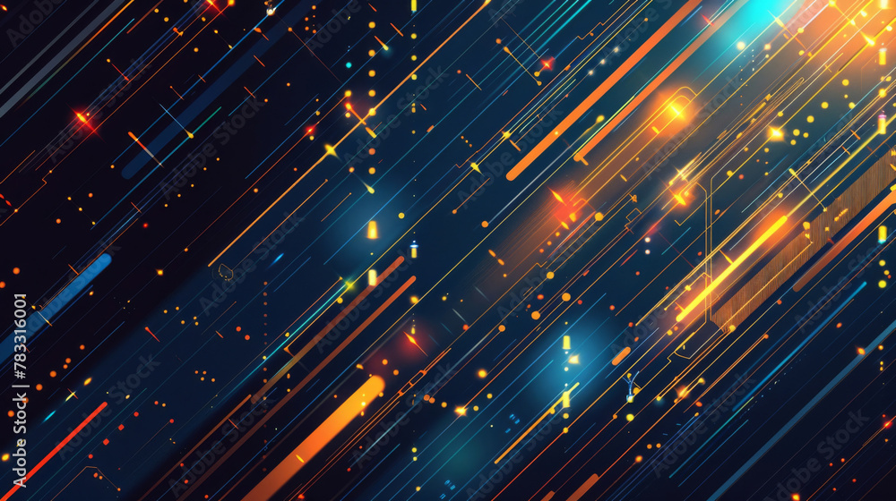 Poster Abstract digital tech background with dynamic glowing lines and particles