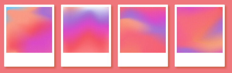 Fototapeta premium Polaroids frame bright red purple orange gradient wave with noise set