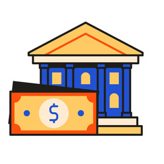 Bank and Finance System Icon in Flat Design