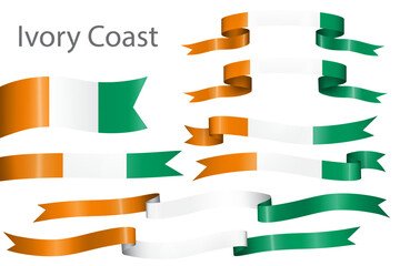 set of flag ribbon with colors of Ivory Coast for independence day celebration decoration