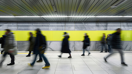 Gente andando en el anden del metro - obrazy, fototapety, plakaty