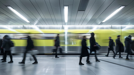 Gente andando en el anden del metro - obrazy, fototapety, plakaty