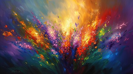 Abstract flowers painted on canvas, a vibrant floral artwork