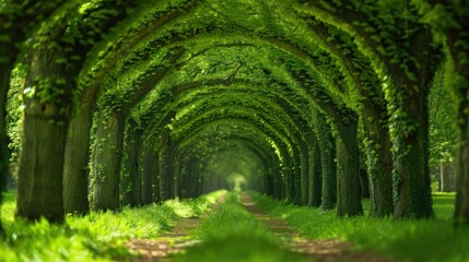 Tunnel-like Avenue of Linden Trees, Tree Lined Footpath through Park AI generated