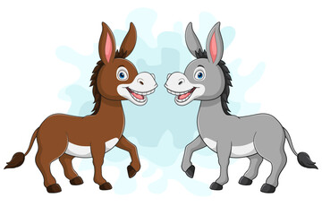 Cartoon of two donkeys having fun