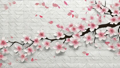 Create a rough pattern on a simple white wall using beautiful cherry blossom petals