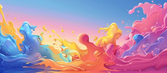 Fototapeta na wymiar Vivid brushstroke of paint creates a splash on a background blending blue and pink hues.