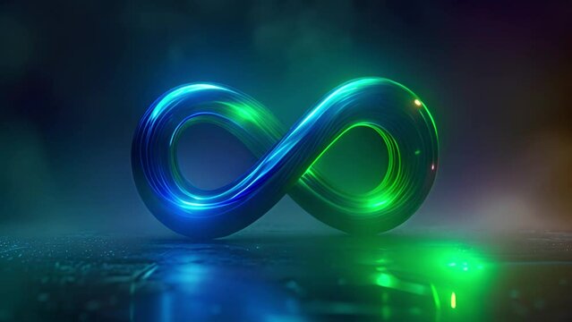 Infinity symbol neon lights glowing, appears of multiple glowing lines on dark background. Lights moving infinity sign. neon style motion line 3d rendering Infinity sign