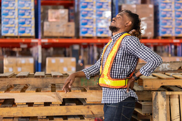 Black warehouse worker suffer from back pain