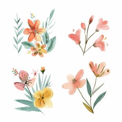 set of watercolor flowers