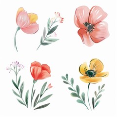 set of watercolor flowers