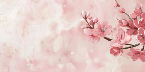 Fototapeta na wymiar cherry blossom branch on textured pink background