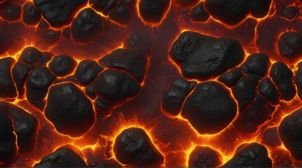 Seamless magma or lava texture with melting rocks .Generative AI - obrazy, fototapety, plakaty