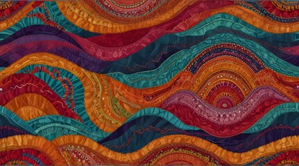 Seamless embroidery pattern Wavy bohemian print Patch  .Generative AI