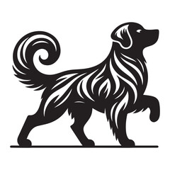 A Dog Silhouette Vector Art Illustration. Black and White Dog with White Background.