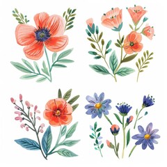 set of watercolor flowers