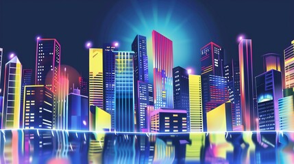 cityscape backdrop, futuristic color glowing reflection