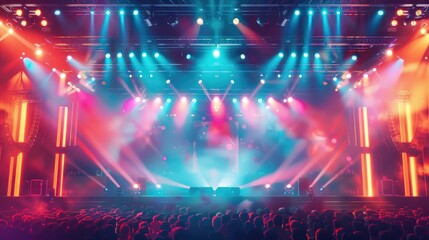 Vibrant Outdoor Stage Performance: A Dazzling Display of Pyrotechnics and Lights in Illustrated Splendor