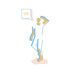 Man in dynamic pose with ok text in dialog speech bubble