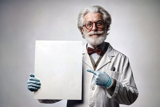Elderly Scientist Professor Holding a Blank Sign &ndash; Smart Boffin Concept with Copy Space