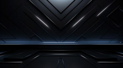 An abstract geometric background with sharp lines creating a futuristic and technological visual with deep blues and blacks