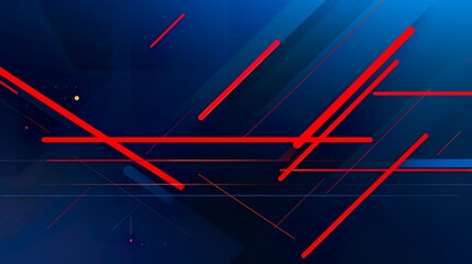 Stark red lines cross over a dark blue background creating a striking, contemporary digital...