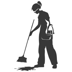 Silhouette housekeeper in action full body black color only - obrazy, fototapety, plakaty