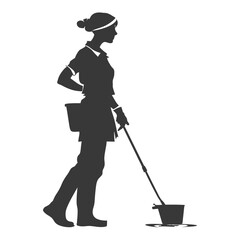 Silhouette housekeeper in action full body black color only
