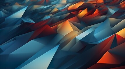 A stunning abstract geometric 3D rendering with a deep play of blues and oranges, creating a cool,...